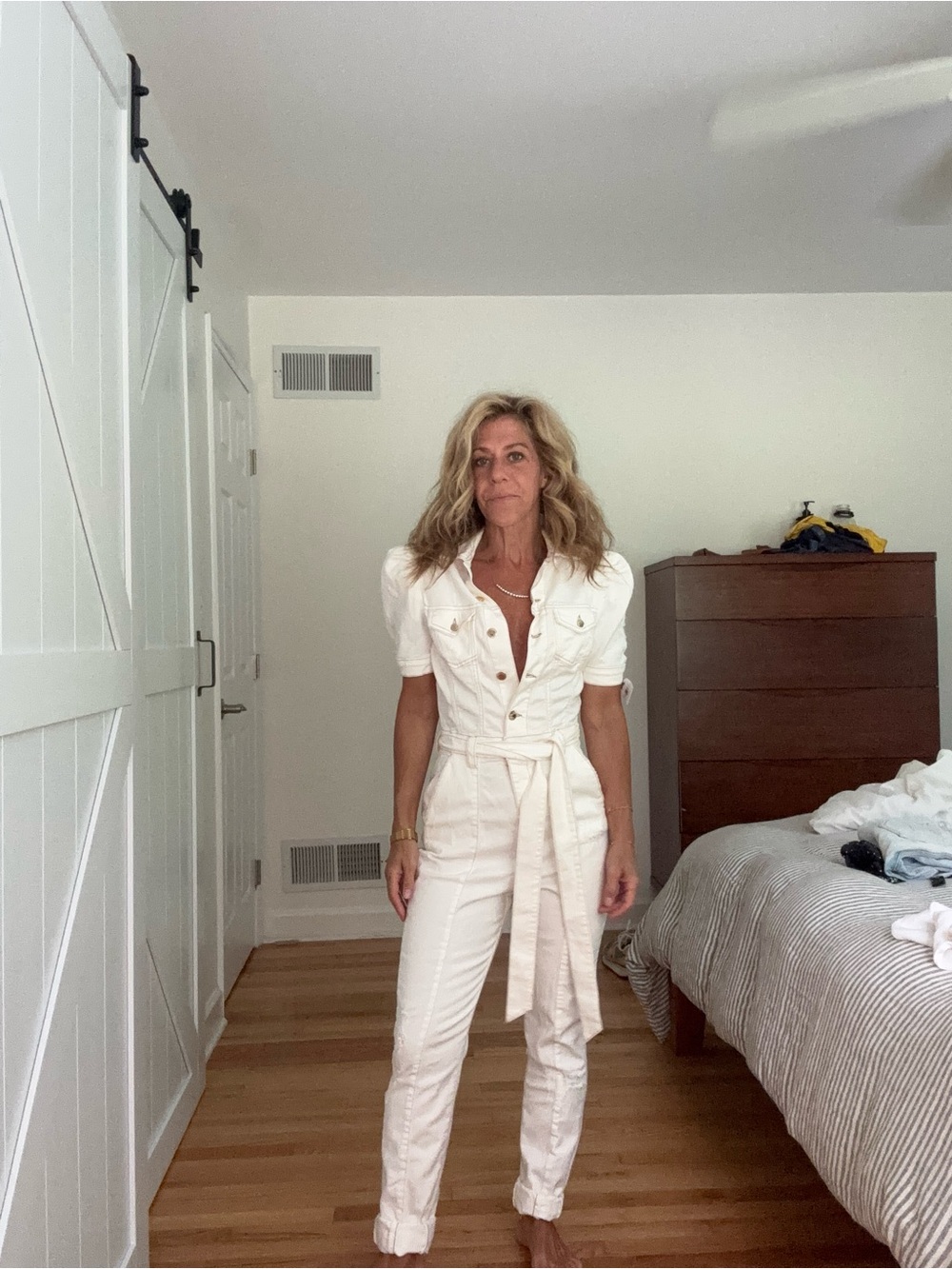 Retrofete Women's Cream Utility Jumpsuit with Tie Waist